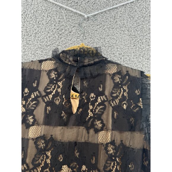 M.S.S.P Sleeveless Black Lace Blouse With Floral Pattern & Sheer Stripes Size XL - Picture 5 of 11